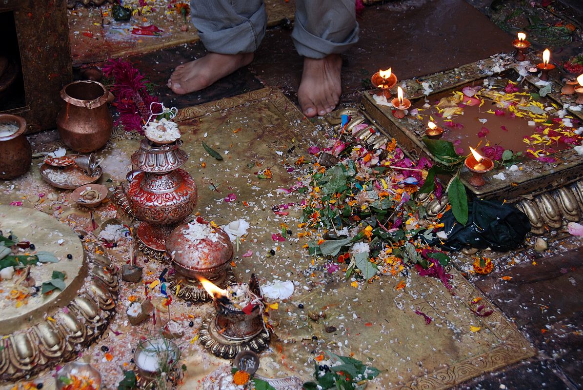 Kathmandu Swayambhunath 34 Colourful Offerings, Candles And Water Outside Hariti Temple 